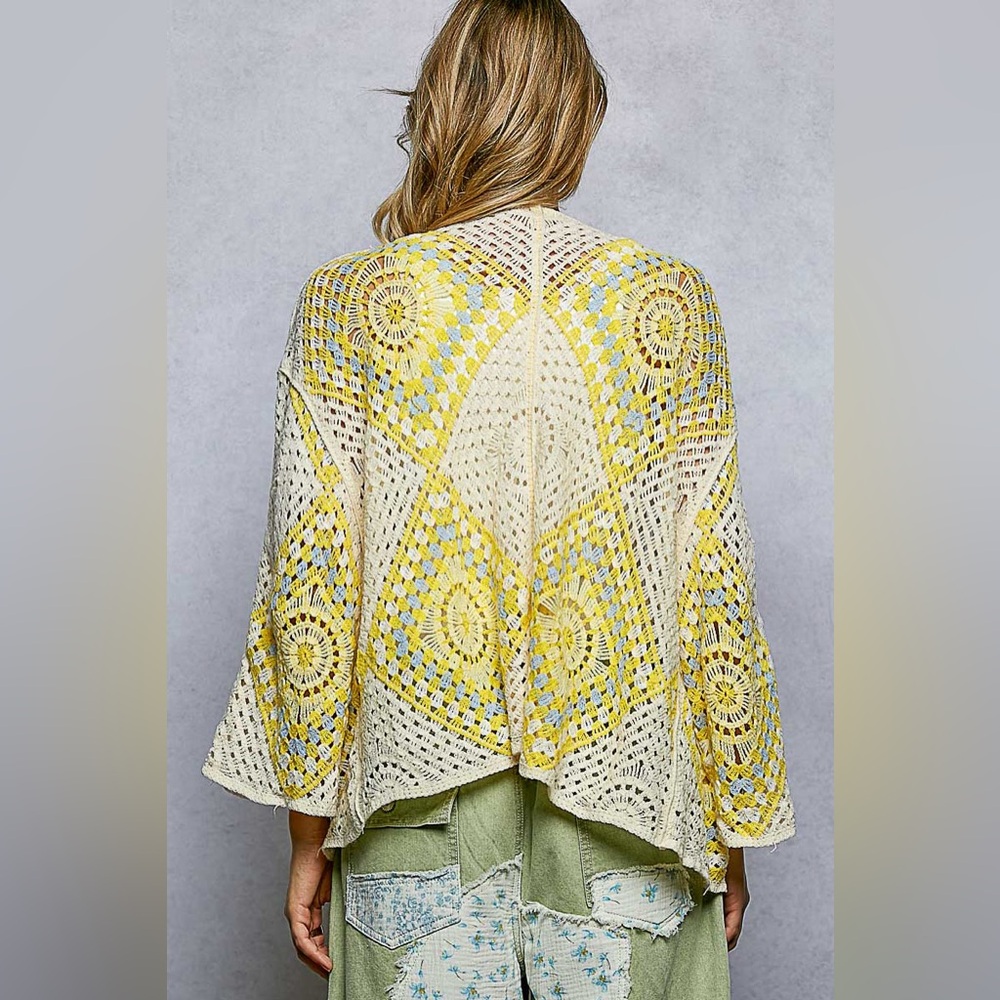 POL Yellow and Blue Boho Crochet Cardigan - Picture 3 of 12